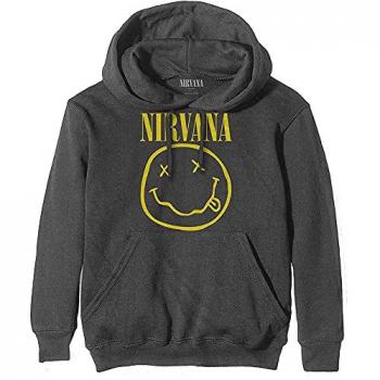 Nirvana Yellow Happy Face Charcoal Hoodie - Grey - Medium - 60% Cotton, 40% Polyester