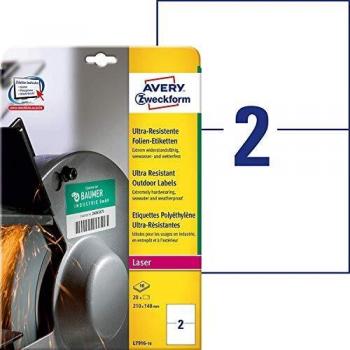 Etiqueta adhesiva Avery polietileno blanco permanente para láser/fotocopiadora 210x148 mm blister 20