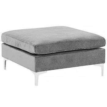 Ottomana de Terciopelo Gris con Cuscino Superior y Patas Metálicas Plateadas Evja
