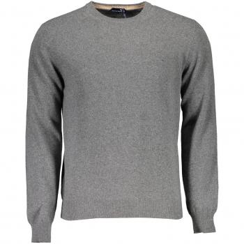 Elegant Gray Wool-Cashmere Round-Neck Men's Sweater - Size L