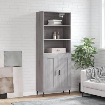 Aparador Alto Moderno de Madera Contrachapada Grigio Sonoma 69,5x34x180 cm con 2 Puertas y Cajón para Almacenaje en Salón