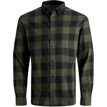 Jack & Jones Men's Long Sleeve Gingham Twill Shirt - Dusty Olive