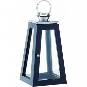 Decoragloba DG-FT - Farol triangular, madera y acero inoxidable, 24 x 24 x 46,5 cm, color negro