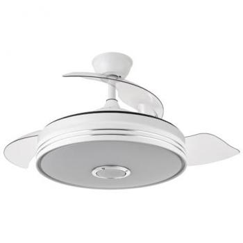 Ventilador de Techo Matanuska 72W 7200LM Blanco con Mando a Distancia y Altavoz Bluetooth, Motor DC, Aspas Desplegables, 3 Velocidades