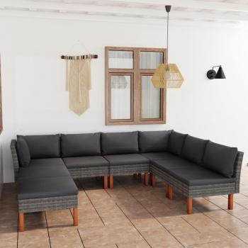 8-Piece Grey Poly Rattan Garden Lounge Set with Cushions
