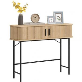Mesa Consola Vintage HOMCOM con 2 Puertas Correderas de Tambor y Compartimientos, Mueble para Recibidor en Roble, Dimensiones 100x30x80 cm