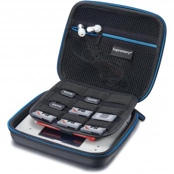 Supremery Nintendo 2DS Case Hülle mit Netztasche, Reißverschluss und Karabinerhaken - Wasserabweisend in Blau/Schwarz