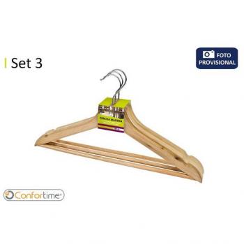 Set de 3 Perchas de Madera Confortime 43.5 x 23 cm