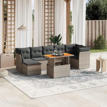 8-Piece Grey Poly Rattan Garden Sofa Set with Cushions