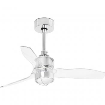 Ventilador de Techo Just Steel con Difusor de Cristal, 67,4 cm, Luz Transparente Policarbonato, 81 cm, Cromo/Transparente con Luz