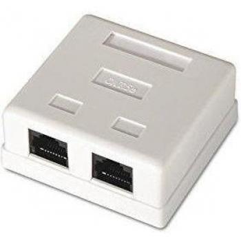 NANOCABLE 10.21.1002 - Roseta de Superficie RJ45 con 2 Toma de conexión Cat.5E UTP, Blanco