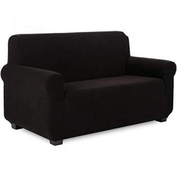 TIANSHU Funda de sofá 2 plazas Tejido Jacquard de poliéster y Elastano Fundas de sofá Suaves duraderas （2 plazas，Negro）