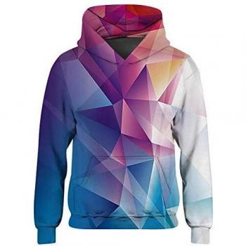 Freshhoodies Unisexo Niños Niñas Sudaderas con Capucha 3D Geométrica Colorida Gráfico Hoodie Pullover Rosa Divertido Manga Larga Sudadera Suéter Deporte Capucha 6-7 Años
