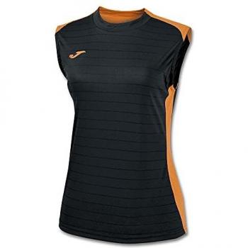 Joma Campus II - Camiseta de equipación para Mujer, Color Negro/Naranja flúor, Talla 2XL