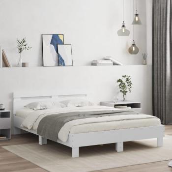 Cama redonda con cabecera y LED blanco 150x200 cm Vidaxl