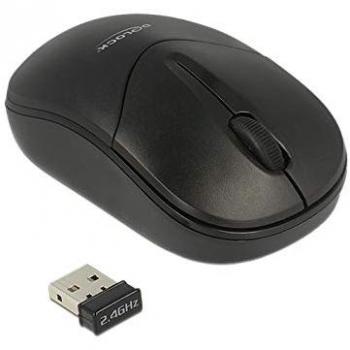 Ratón óptico inalámbrico 2.4 GHz Delock, 3 botones, 1000 DPI, ambidextro, negro