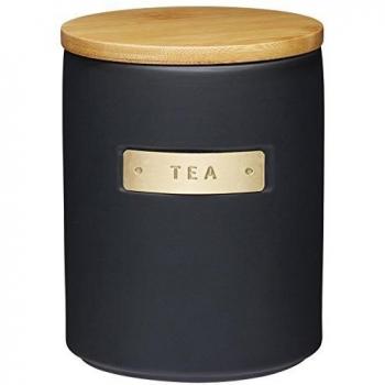 KitchenCraft MasterClass Bote Hermético de Cerámica Efecto Cobre para Guardar Bolsitas de Té, Tapa de Bambú, Diseño Moderno y Elegante, Negro 1L