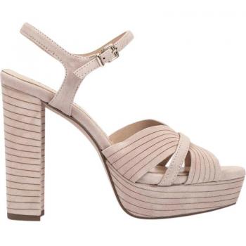 Sandalias de tacón de ante modelo MONTEFIORALLE en tonos rosas para mujer, hechas a mano en España
