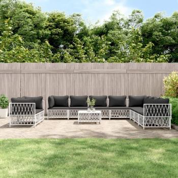 11-Piece White Steel Garden Lounge Set with Cushions