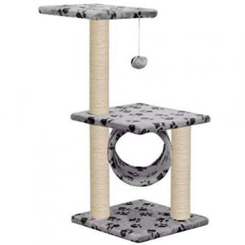vidaXL Rascador Gatos con Poste Rascador de Sisal 65cm Huellas Grises Mascotas