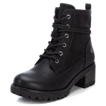 Botines de Tacón Refresh para Mujer – Botines de Invierno en Color Negro – Botines con Cierre de Cordones y Cremallera – Estilo Militares – Tacón Medio y Cómodo – Versátiles – Modelo 170145