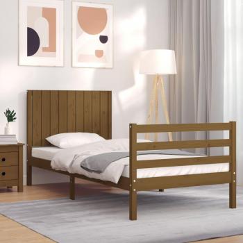 Cama solar sin colchón ámbar 90x200cm madera maciza con estructura cama y cabecero de madera maciza marrón miel 90x200cm