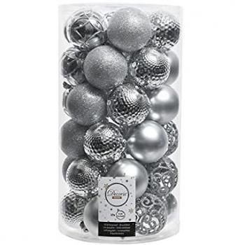 Tubo de 37 bolas decorativas plateadas para árbol de Navidad Ø6 cm