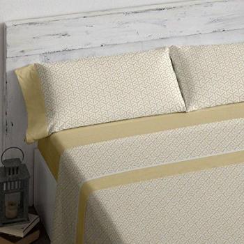 Burrito Blanco Juego de Sábanas 300 de Algodón Ecológico con Estampado de Formas Geométricas para Cama Individual de 90x190 cm hasta 90x200 cm, Amarillo Mostaza