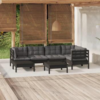 Conjunto de sofás de jardín 7 piezas con cojines de madera maciza de pino negro