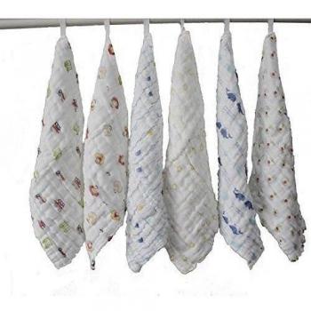 Lucear 6 pack Bebé Toallita Recién Nacidos Muselina Toalla Facial Toallitas de 100% Algodón para Alimentación Lactancia Limpie Mano Rostro