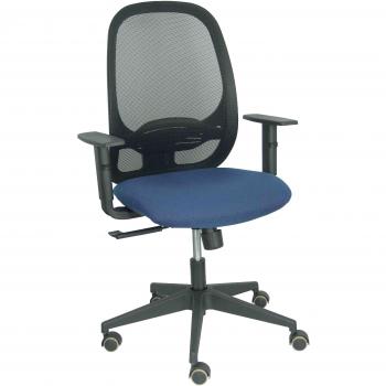Silla de Oficina Piqueras y Crespo Modelo 354SNM840B200B10CRP Negra con Malla Negra, Asiento Bali Azul Marino y Brazo Regulable