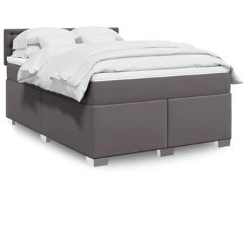 Cama Box Spring con Colchón Gris 140x190 cm en Cuero Sintético