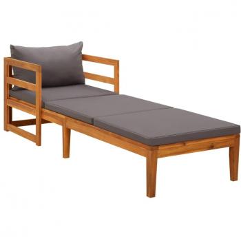 Tumbona con cojines gris oscuro de madera maciza de acacia