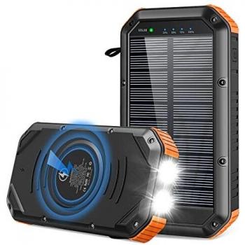 Cargador Solar, Banco de Energía Solar de 30000mAh Inalámbrico Batería Externa Power Bank con 6 Puertos USB QC3.0 USB C PD18W para iPhone Samsung, Linterna LED para Camping Senderismo Viajes