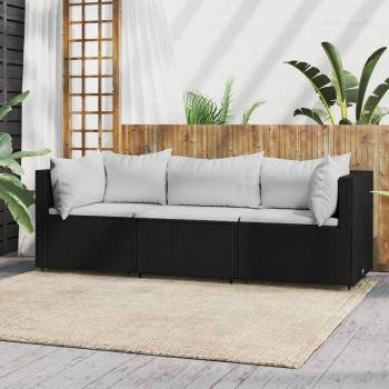 vidaXL 3-Piece Outdoor Lounge Set with Black Cushions in Poly Rattan