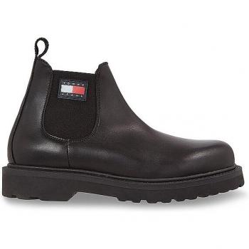 Tommy Jeans Black Napa Leather Chelsea Boots for Men