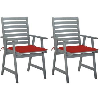 Sillas de comedor para jardín 2 unidades en madera de acacia sólida con cojines