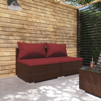 2-Piece Brown Poly Rattan Garden Lounge Set with Cushions