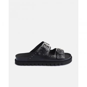 Sandalias de piel con hebillas color negro para mujer