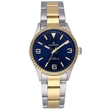 Reloj analógico para Mujer de Radiant. Colección Mulan. Reloj Bicolor Plateado y Dorado con Brazalete, Esfera Azul y Bisel dentado. 5ATM. 34mm. Referencia RA537202.