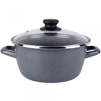 Cacerola Magefesa K2 Granasso 16 cm con tapa de vidrio, esmaltado vitrificado, apta para inducción y lavavajillas, gris moteado
