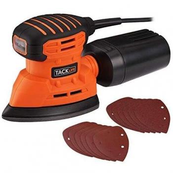 TACKLIFE Lijadora Eléctrica 130W 12000RPM con Recogida de Polvo Eficiente y 12 Lijas