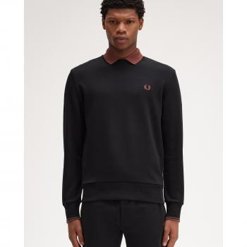 Fred Perry Men's Black Crew Neck Sweatshirt with Embroidered Logo