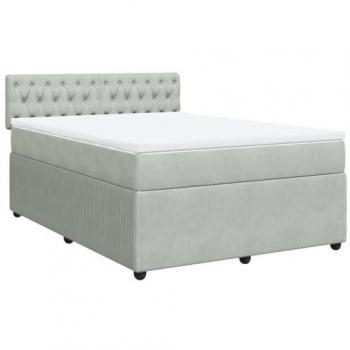 Cama box spring con colchón de terciopelo gris claro 140x190 cm