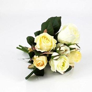 artplants.de Ramo de Rosas Decorativas Mini-Molly con 8 Rosas, Blanco-Crema, 25cm, Ø 15cm - Ramillete Artificial - Flores sintéticas