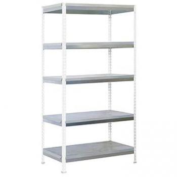Estantería de media carga para jardín Simon Rack, 5 estantes, dimensiones 2000x1000x600 mm, capacidad de carga de 300 kg, acabado Blanco/Galvanizado