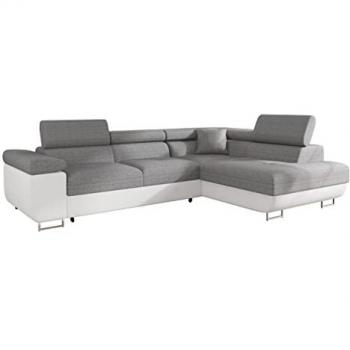 Sofá rinconero Comfivo S100, Soft 017 + Lux 05, Función de descanso y caja de ropa de cama, 274x203x70cm
