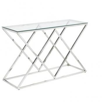 Consola CHARLOTTE de Pascal MORABITO - Cristal Templado y Acero Cromado - L120 x P40 x H78 cm