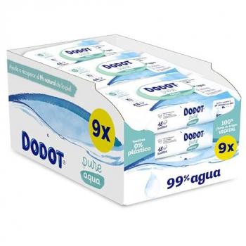 Toallitas Dodot Pure Aqua para Bebé 9 Paquetes de 48 Unidades - Restaura el pH Natural de la Piel, 99% Agua
