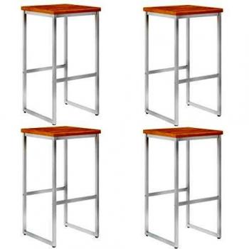 Taburetes de bar vidaXL 4 uds madera maciza acacia y acero inoxidable Marrón